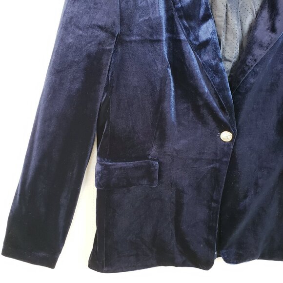 Anthropologie Hazel Blue Velvet Blazer Stretch Jacket Velour sz XL Boho Nautical - Picture 13 of 13